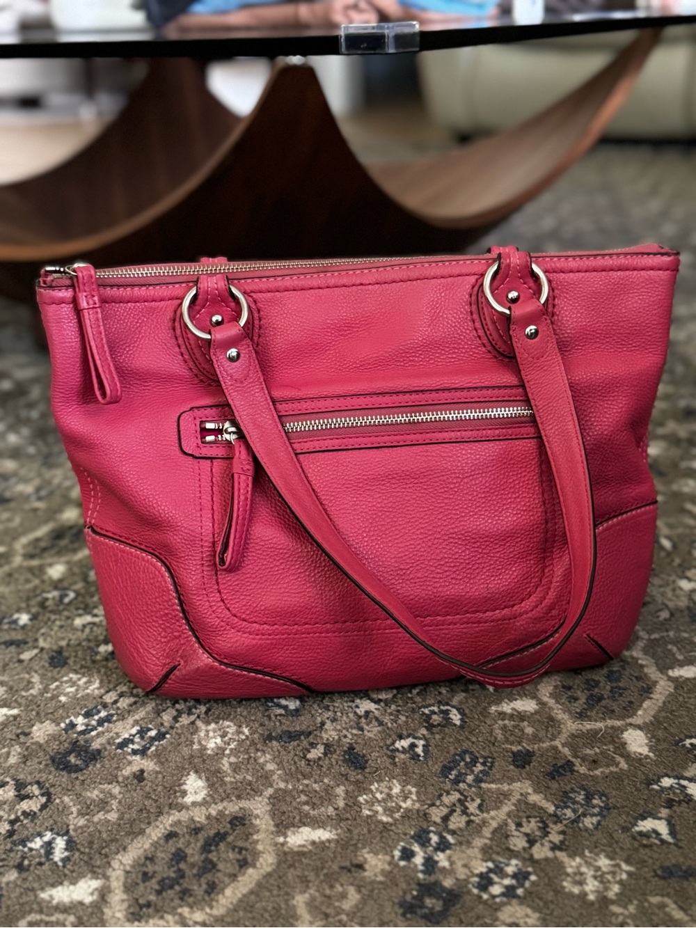 Coach Pebbled Leather Tote - Fuchsia Pink